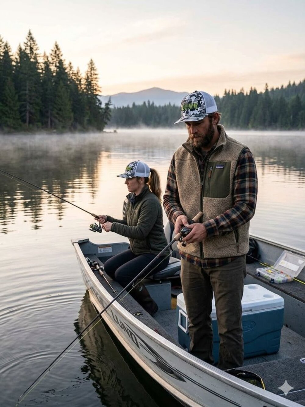 LOVE pnw Patched Pacific Headwear Snow Camo Flexfit Trucker Hat